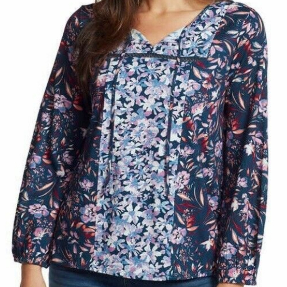 Vintage America Long Sleeve Shirt Navy Wind Blown Floral